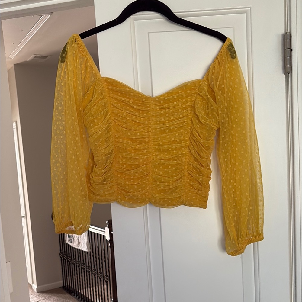 Yellow Ruched Off-Shoulder Top - Picture 2 of 4
